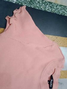 Cute Pink Ribbed Lettuce Hem Top
