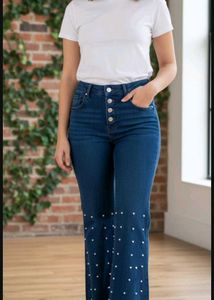 Pearl-Embellished Wide-Leg Jeans