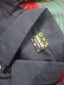 Navy Blue Button-Up Shirt with Graphic Print