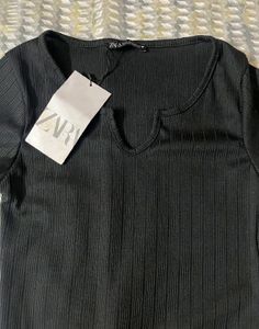 Zara Black Ribbed Knit Midi Dress