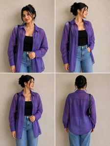 Sheer Purple Oversized Button-Up Shirt