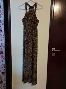 Brown animal print flowy A-Line Maxi