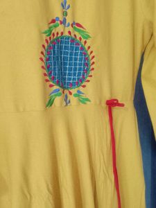 Yellow Embroidered Cotton Kurta