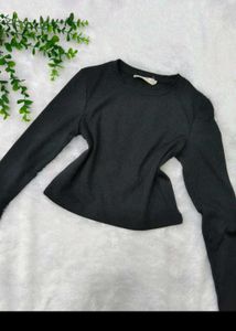 Classic Black Ribbed Long Sleeve Top