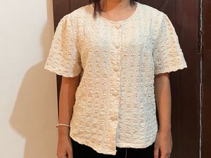 Textured Button-Up Blouse