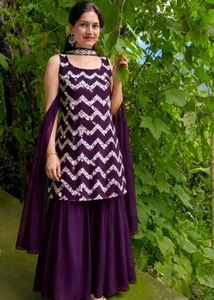 Stylish Purple Kurta Set with White Zigzag Print