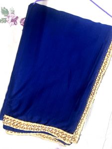 Elegant Royal Blue Saree with Golden Border