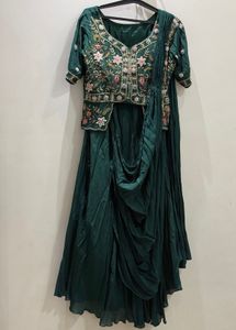 Emerald Green Embroidered Drape saree