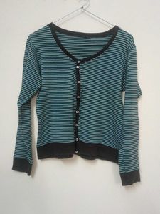 Striped Button-Up Cardigan