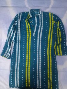 Teal &amp; Yellow Striped Kurta