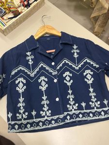 Embroidered Navy Blue Kurta