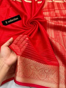 Stunning Red Saree with Gold Border organza