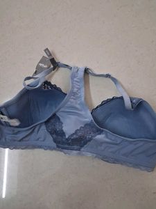 36B Blue Lace Trim Push-Up Bra
