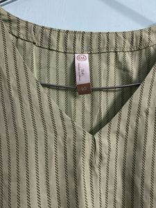 Striped Olive Green V-Neck Top