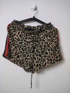 Leopard Print Shorts with Side Stripes