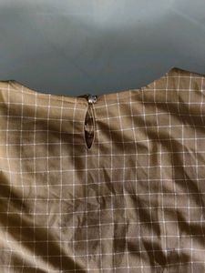 Khaki Colour Top With White Checks Print,