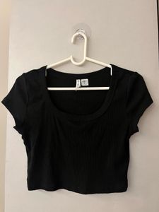 H&M Divided Black Ribbed Crop Top | Scoop Neck | S