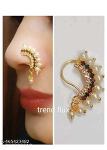Elegant Golden Nose Ring with Pearls