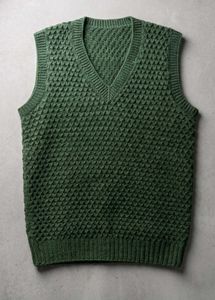 Men's Green Textured V-Neck Sweater Vest