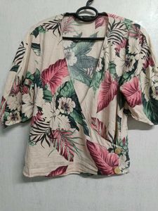 Zara Tropical Print Wrap Top