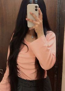 Pink Ruched Long Sleeve Crop Top