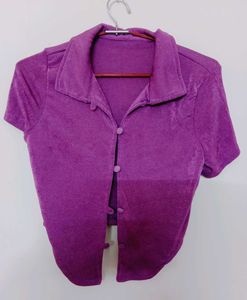 Purple Button-Up Collared Top