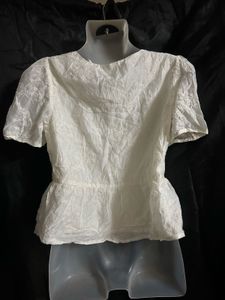 White Textured Peplum Blouse