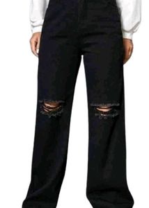 Black Ripped Wide Leg Jeans