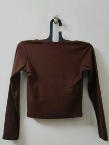 Brown Square Neck Long Sleeve Top