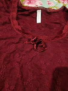Maroon Lace Trimmed Top