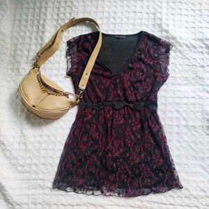 Combo Y2K lace v-neck top and bag