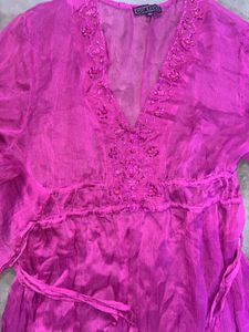 Magenta Tiered Maxi Dress with Embroidered V-Neck