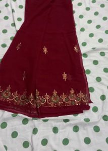 Maroon Embroidered Georgette Saree