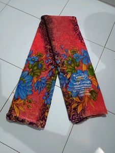 "Red" Printed Saree With Unstitched Blouse