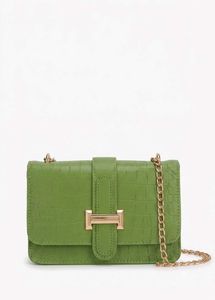Chic Green Croc Embossed Shoulder Bag