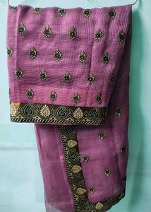 Stunning Mauve Lavender Silk Saree with Gold Zari