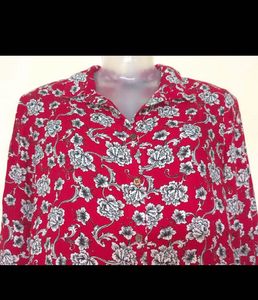 Chic Red Floral Print Shirt Dress