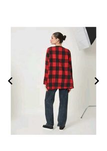 Shein Red &amp; Black Plaid open front long shrug