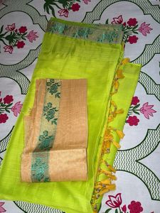 Vibrant Lime Green Saree with Tassels