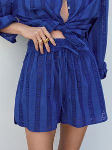 Vibrant Blue Schiffli Shorts- Mango