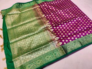 Purple &amp; Green Banarasi Silk Saree With Zari