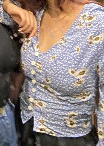 Blue Floral Button-Up Blouse