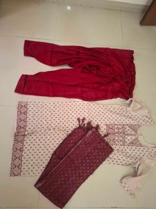 Maroon &amp; White Ethnic Kurta Set