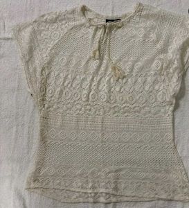 Cream Lace Short Sleeve Top