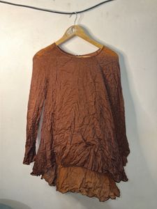 Brown Textured Sheer Long Sleeve Top