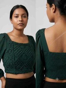 Chic Green Crocheted Crop Top