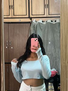 URBANIC sky blue long sleeves crop top