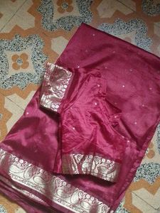 Maroon Silk Saree with Blouse