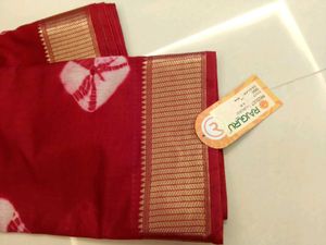 Beautiful Red Saree with White Tie-Dye Print
