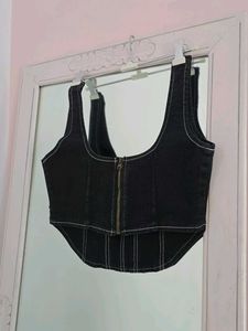 Freakins Black Corset Top with Contrast Stitching